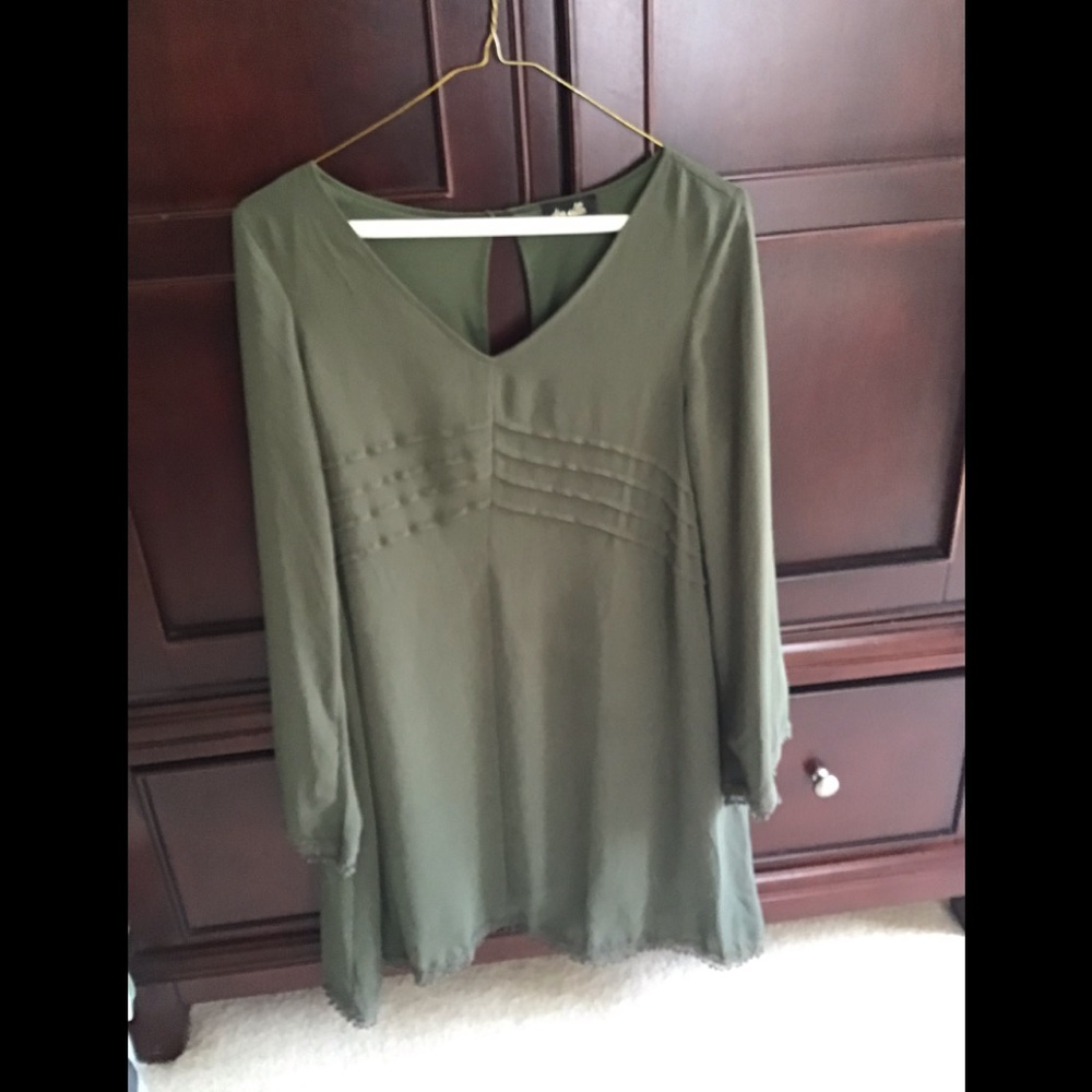 Olive green v neck dress